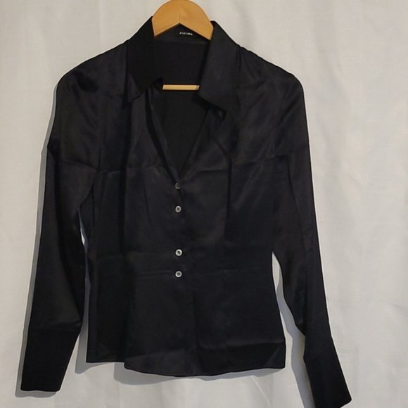 Escada Tops - Escada black silk deep v neck Button down size 34
